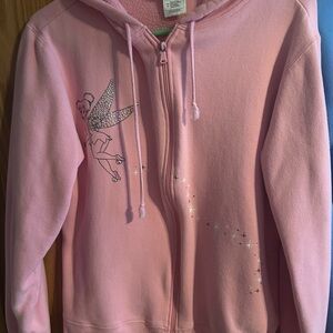 2 Disney Tinkerbell pink fleece tops. Zip up hoodie & fleece crew neck. Medium